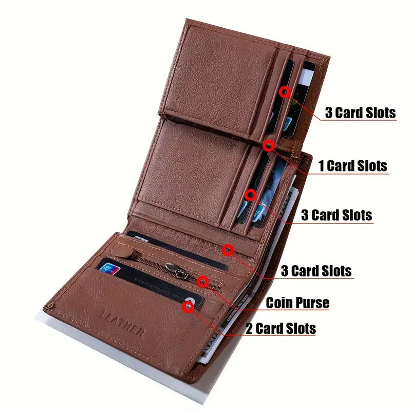 men's wallet Genuine Leather Wallets For Men Coin Purse Vintage Vertical Short Credit Card Holder Money Bag Men's RFID wallet - Smarsty