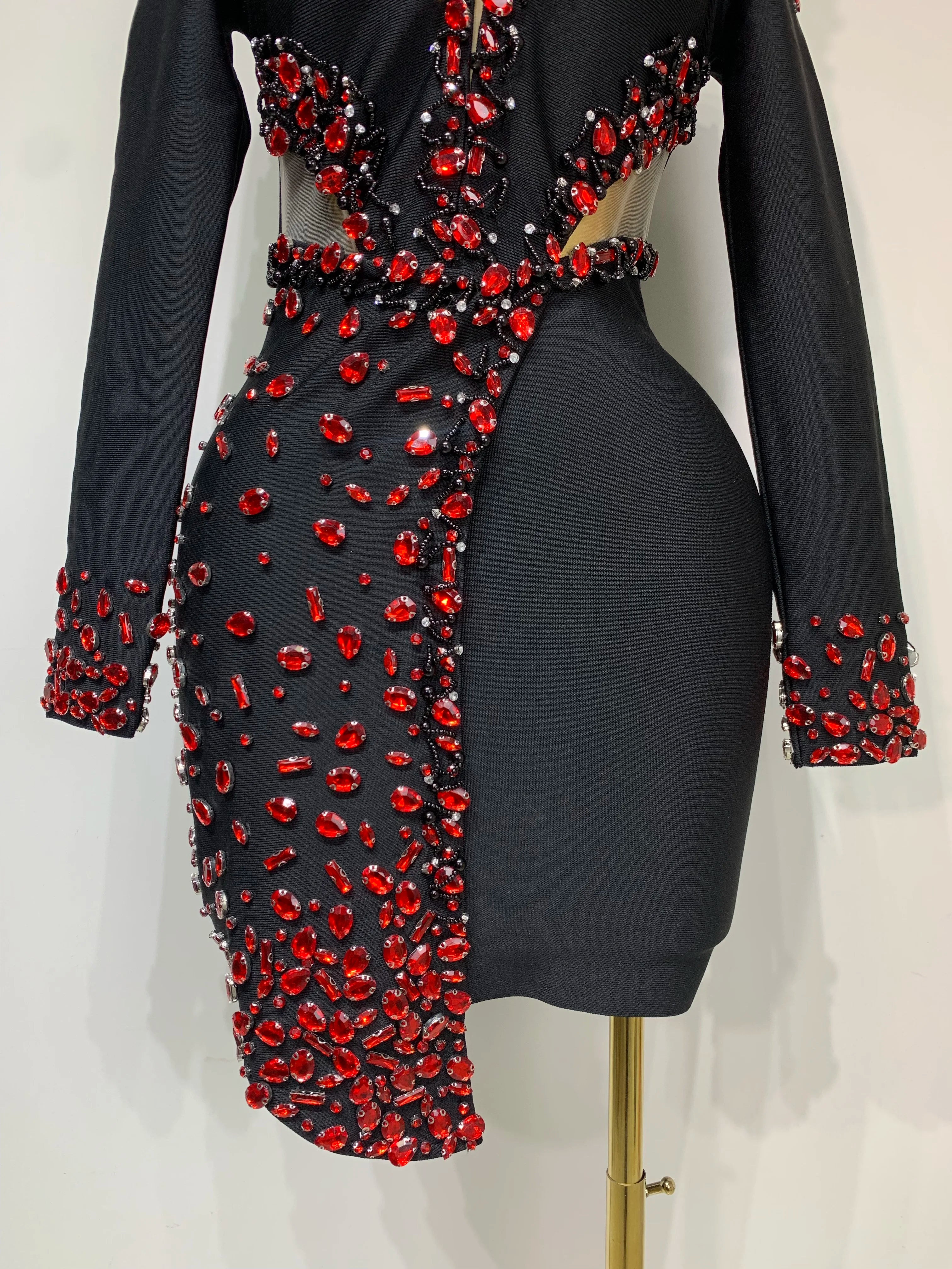 Luxury Birthday Women Celebrity Sexy Long Sleeve V Neck Rhinestone Black Bandage Dress 2025 Elegant Evening Club Party Dresses