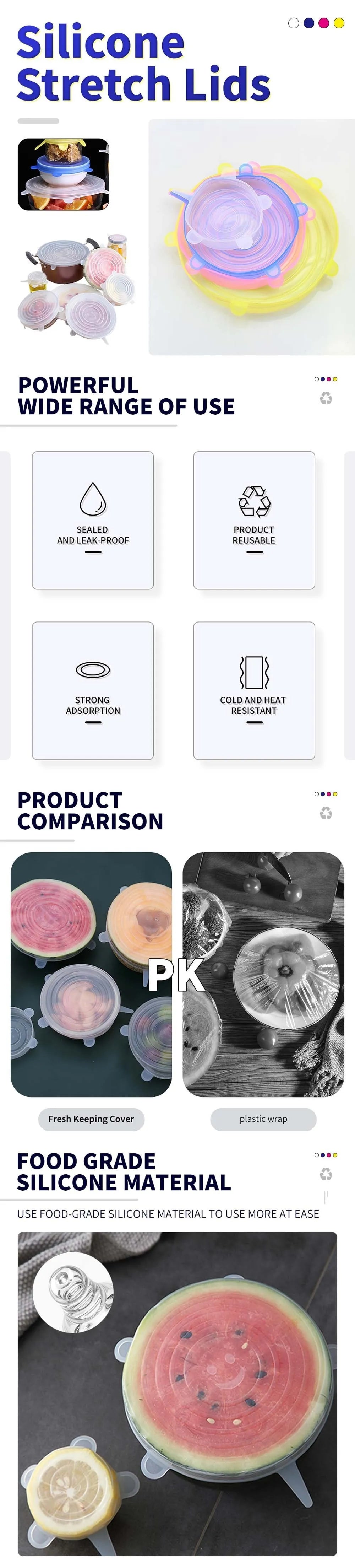 6 Pcs Silicone Cover Stretch Lids for Kitchen Microwave Food Covers Bowl Caps Elastic Silicone Lid Cap Universal Adaptable Lids by Smarsty