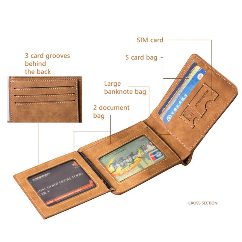 Men's Wallet Leather Billfold Slim Hipster Cowhide Credit Card/ID Holders Inserts Coin Purses Luxury Business Foldable Wallet - Smarsty