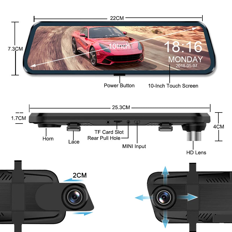 Dual 1080P Car DVR Touch Screen Rearview Night Vision - Smarsty