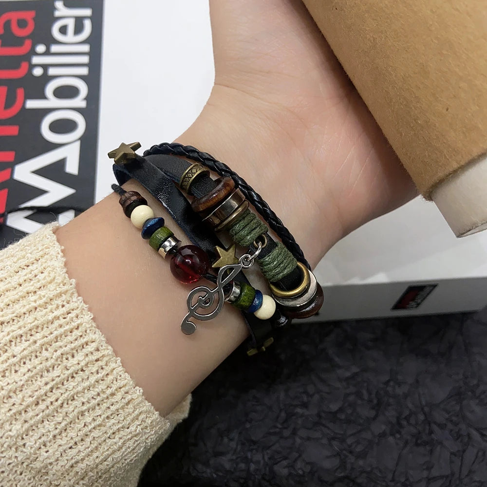 Handmade Leather Wrap Bracelet With Adjustable Beads - Smarsty