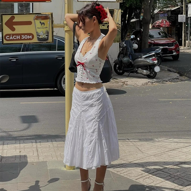 WhereMery Korean Fashion Print Halter Camis Tank Tops Summer Knitted Slim Fit Tank Top High Street Commuter Casual Women's Wear - Smarsty