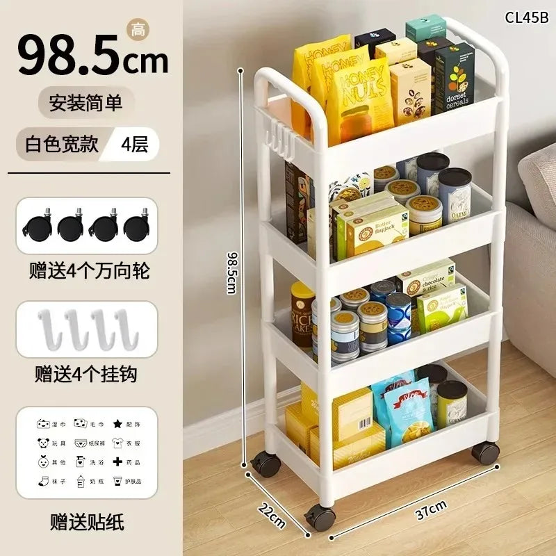 Household Multi-layer Small Cart Storage Rack Floor To Floor Kitchen Bedroom Bathroom Storage Rack Storage Rack With Wheels by Smarsty