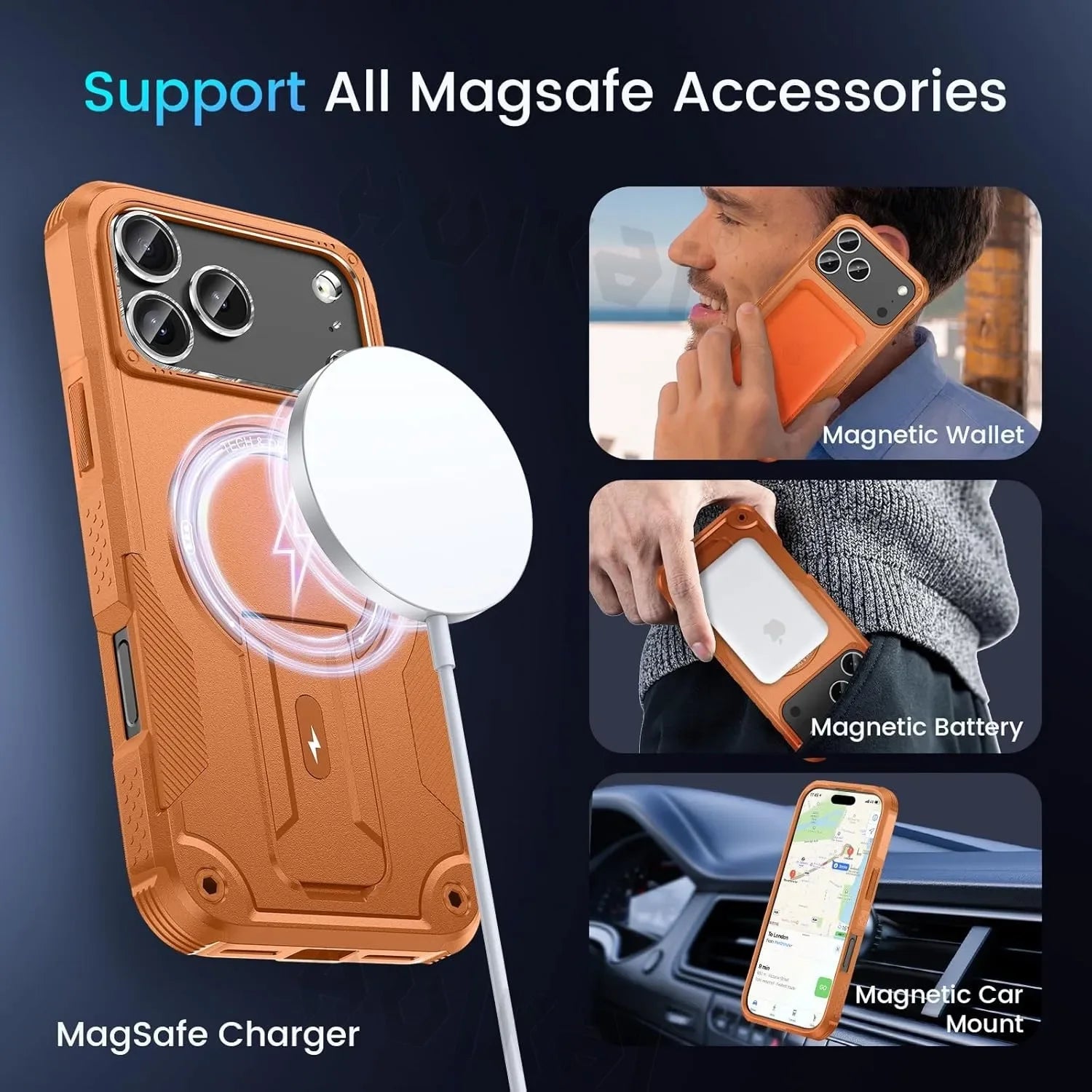 Armour Invisible Bracket For Magsafe Case For iPhone 17 Pro Max Magnetic Wireless Charge Stand Holder Coque Cover