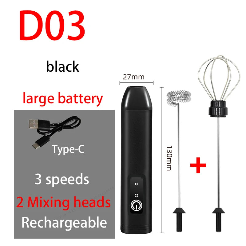 HOT Electric Milk Frother + Egg Beater Wireless Type-C Charging 3 Speeds Mini Handheld Foam Maker Coffee Whisk Cooking Tools - Smarsty