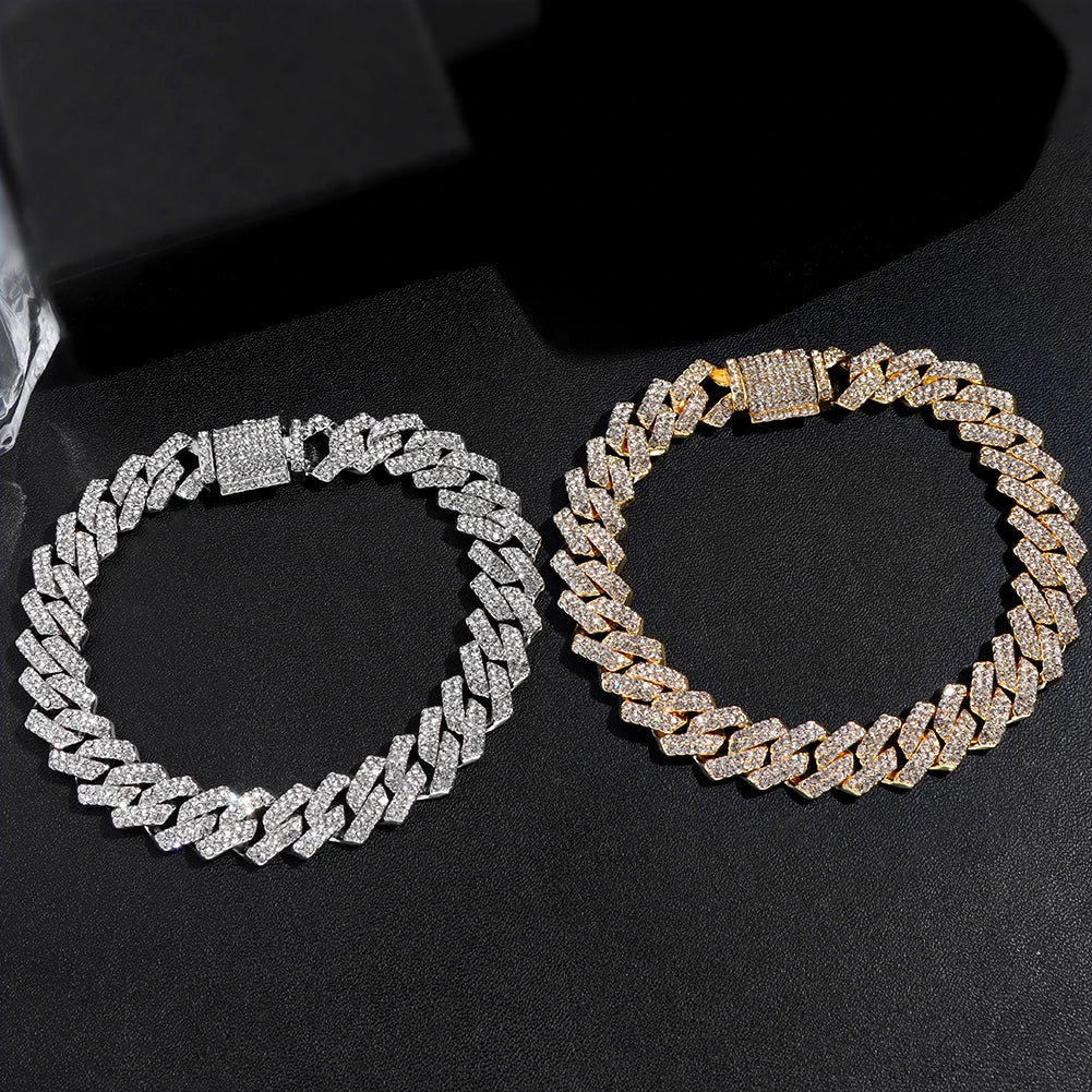 14MM Iced Prong Link Cuban Chain Bracelet for Men and Women - Smarsty