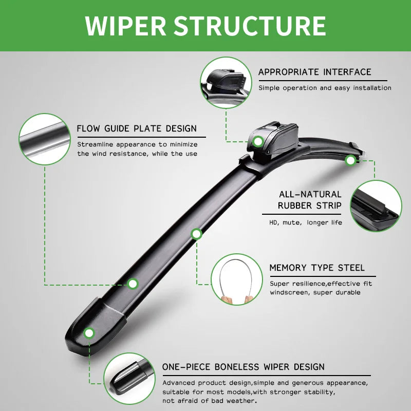 Wiper Blades Front Windshield Wipers J Hooks U Type for Universal Car All-seasons Durable Stable Car Accessories