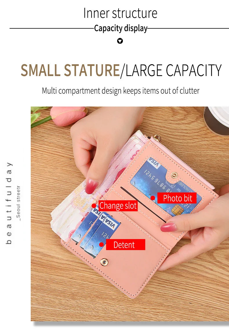 Fashion Women's Wallet Zipper Coin Purse Lady Short Clutch Purse Handbag Patchwork Leather Female Card Holder Wallet Phone Pouch