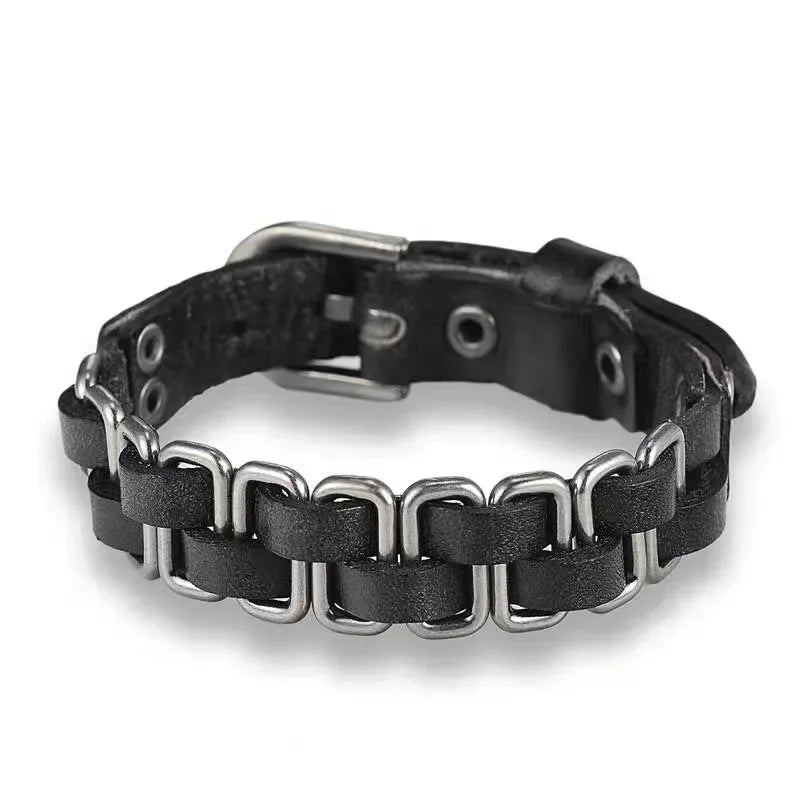 Unisex PU Leather Punk Bracelet with Spikes and Skull - Smarsty
