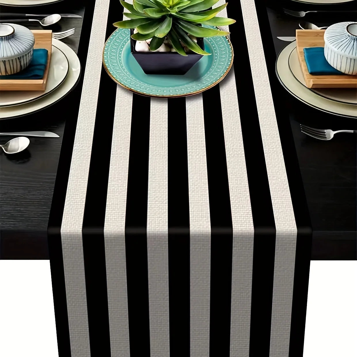 Geometric Stripe Linen Table Runner for Elegant Decor - Smarsty