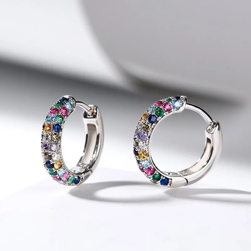 Colorful Silver Mini Hoop Earrings Set for Ladies - Smarsty