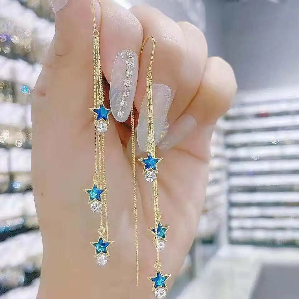 Blue Heart Shaped Zircon Drop Earrings for Elegant Women - Smarsty