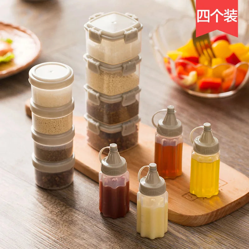 4pcs Plastic Sauce Squeeze Bottle Mini Seasoning Box Salad Dressing Containers Outdoor Portable Barbecue Spice Jar Kitchen Tool by Smarsty