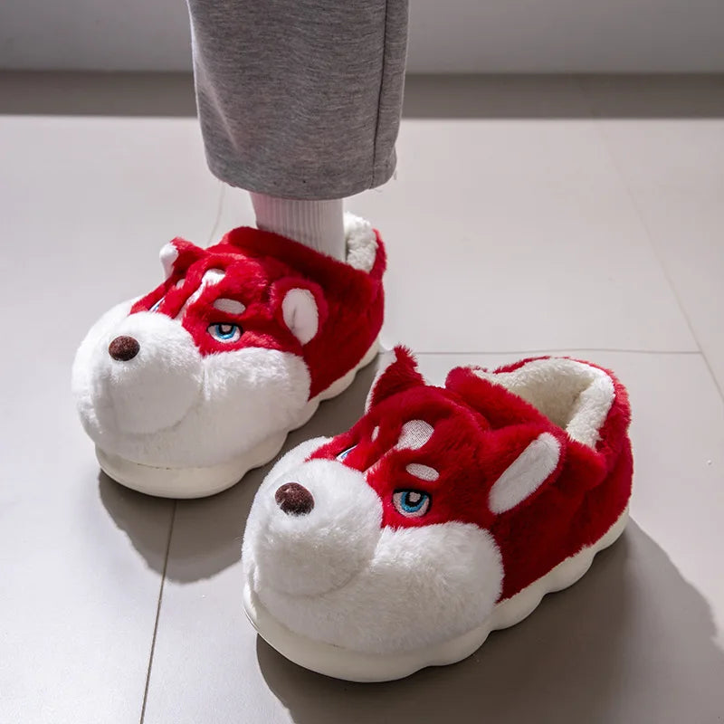 Plus Size 50 Indoor Fluffy Slippers For Women Men Winter Warm Shoes Cute Cartoon Dog Light Weight Couples Home Floor Slipper - Smarsty