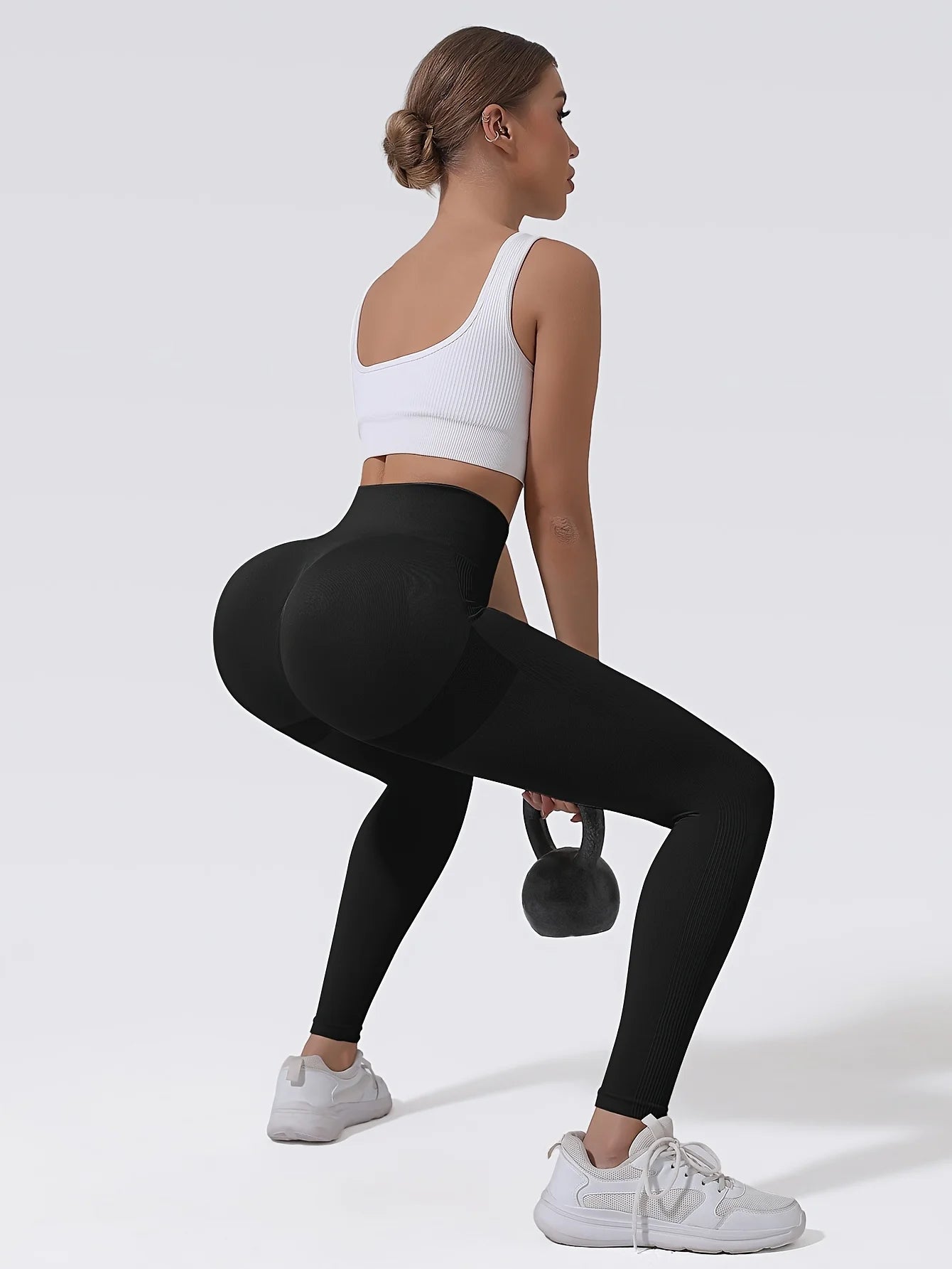 CZGUKE Women's seamless gym yoga pants high waist peach hip solid color tight fitting sports pants yoga cycling sports pants - Smarsty