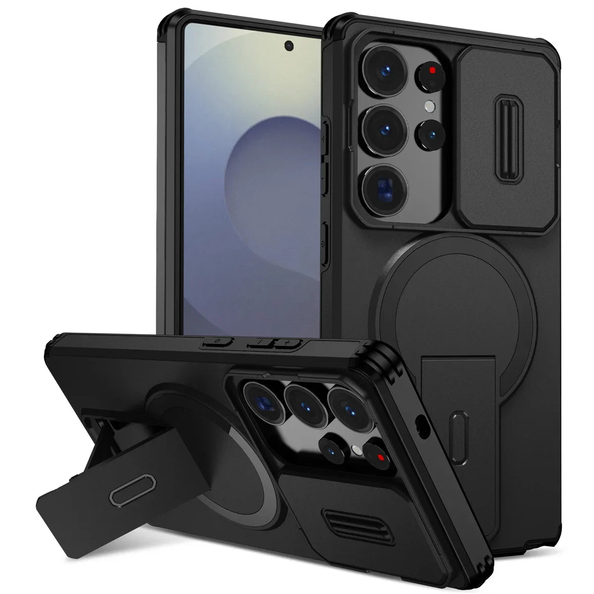 Lens Protect Camera Phone Case for Samsung S25 FE S24 S23 Ultra S22 Plus A17 A36 A56 A16 A15 A35 A55 Magnetic Kickstand Cover