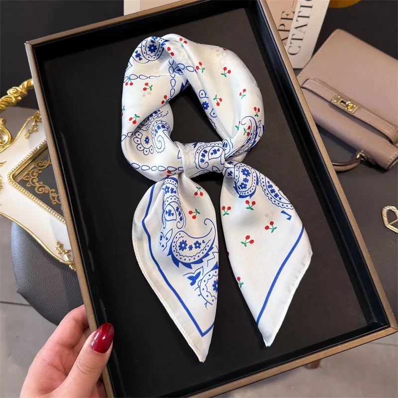 Bohemian Silk Square Scarf for Women Luxury Floral Print - Smarsty