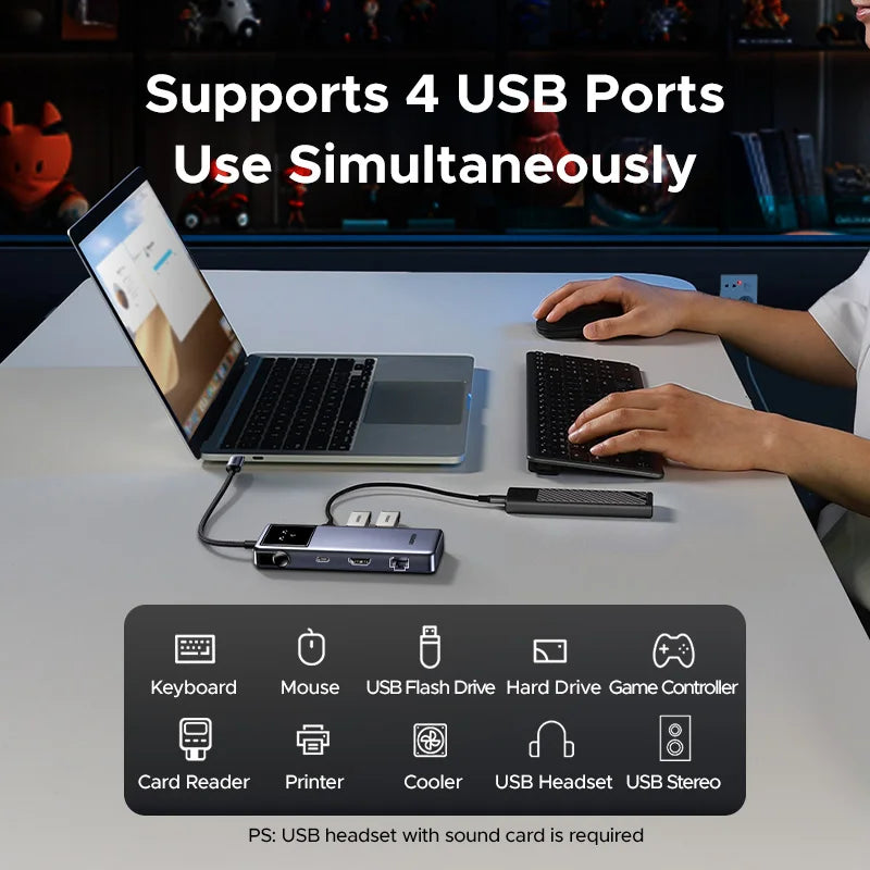 USB C Hub With 4K HDMI And Gigabit Ethernet Docking