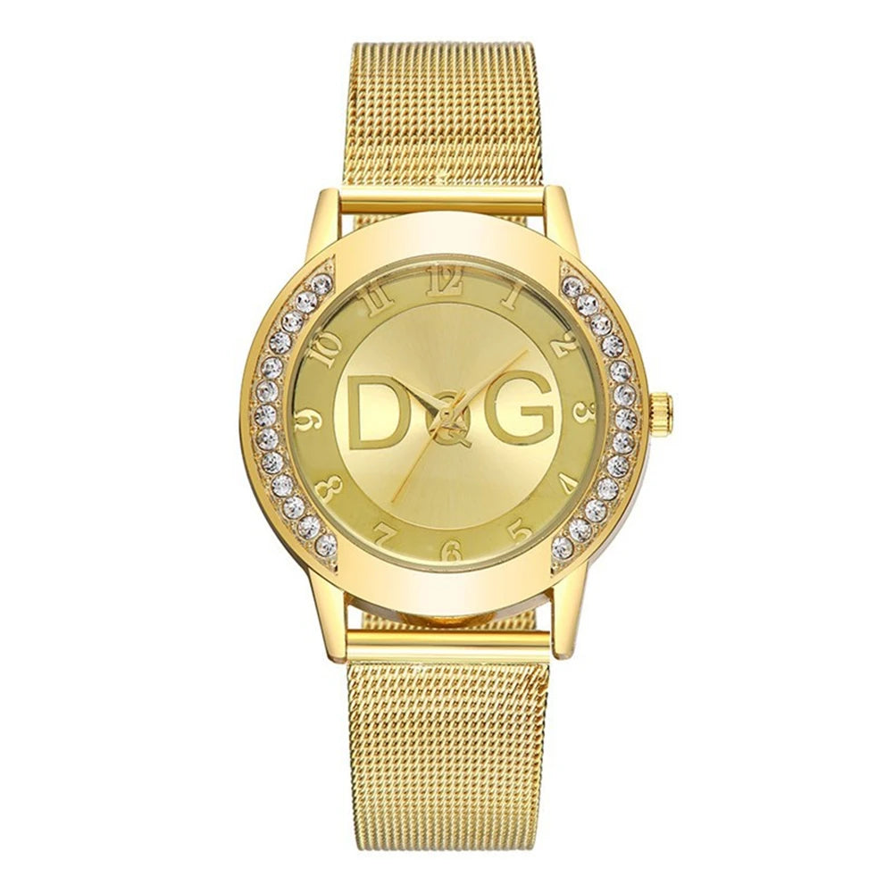 Luxury Women's Diamond Quartz Watch with Gold Mesh Strap - Smarsty