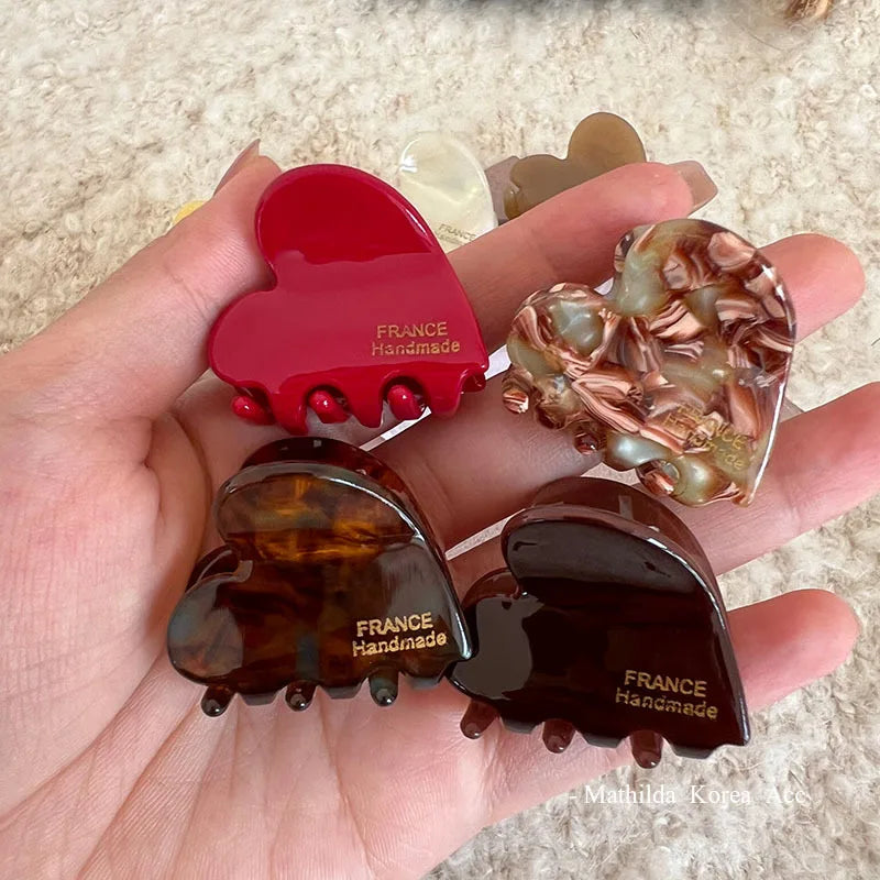 Small Heart Shaped Acetate Hair Clips Secure Hold Everyday - Smarsty
