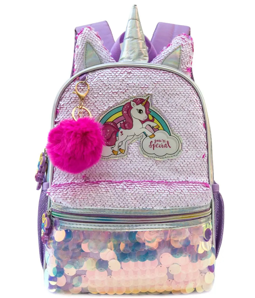 Girls Sequined Kindergarten Backpack With Zipper Closure - Smarsty