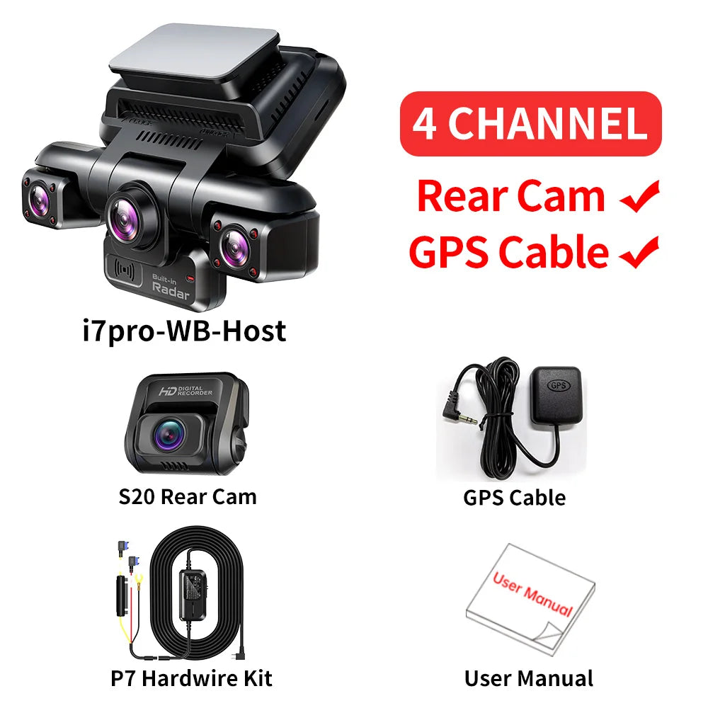4 Channel GPS Dash Cam Front 4K Night Vision Parking - Smarsty