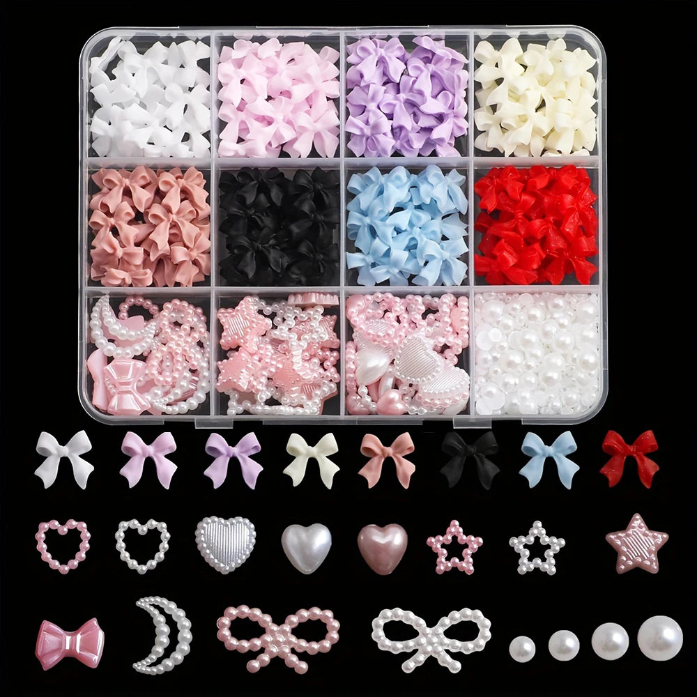500PCS 3D Nail Art Decoration Kit with Colorful Resin Bows - Smarsty