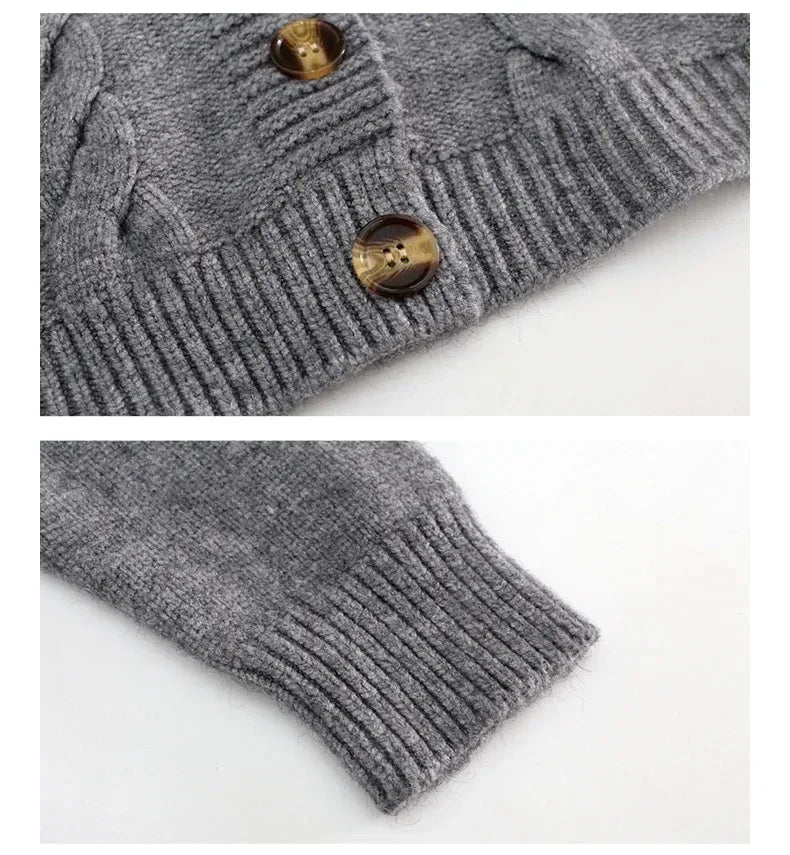 V Neck Cropped Cardigan Women Long Sleeve Twist Knitted Sweater Coats Autumn Winter Keep Warm Korean Fashion Jacket Cardigan - Smarsty
