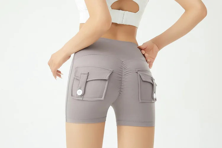 Peach Butt Fitness Shorts Women's Exercise Three-Quarter Pants Cargo Air Dry Pocket Yoga Tight Lift Summer - Smarsty