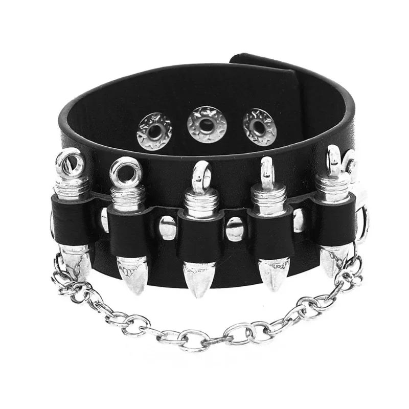 Unisex PU Leather Punk Bracelet with Spikes and Skull - Smarsty