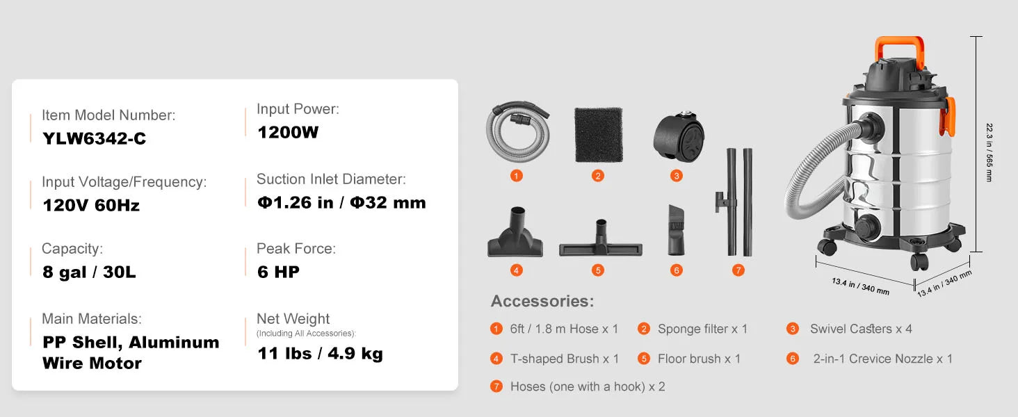 SucceBuy Stainless Steel Wet Dry Shop Vacuum Wet Dry Vac Powerful Suction Small Shop Vac Perfect for Carpet Debris Pet Hair - Smarsty
