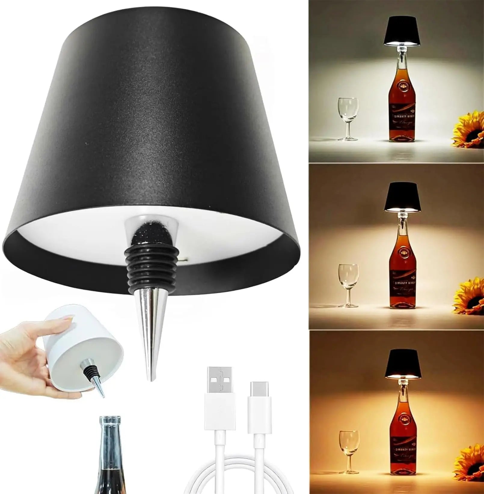 Wireless Touch Control Bottle Lamp with Dimmable Colors - Smarsty