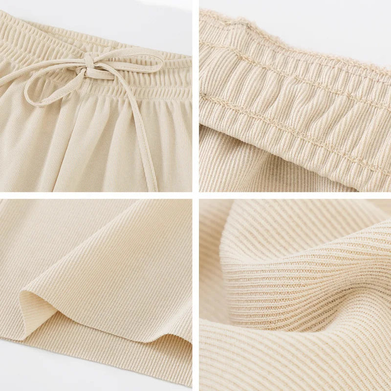 Women Ankle-Length Wide Leg Pants Casual Summer Solid Elastic Waist Loose Ice Silk Pants Spring Summer Female Trousers - Smarsty
