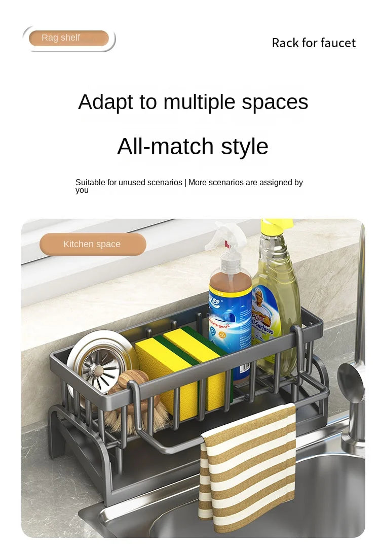 Kitchen Sink Draining Rack with Cleaning Cloth Storage - Smarsty