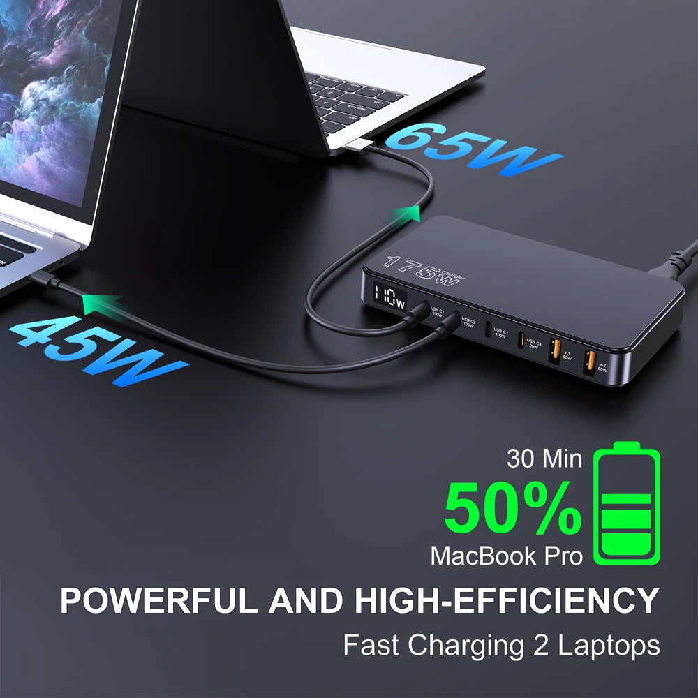 GaN USB C 6Port Desktop Charger With Fast LED Display - Smarsty