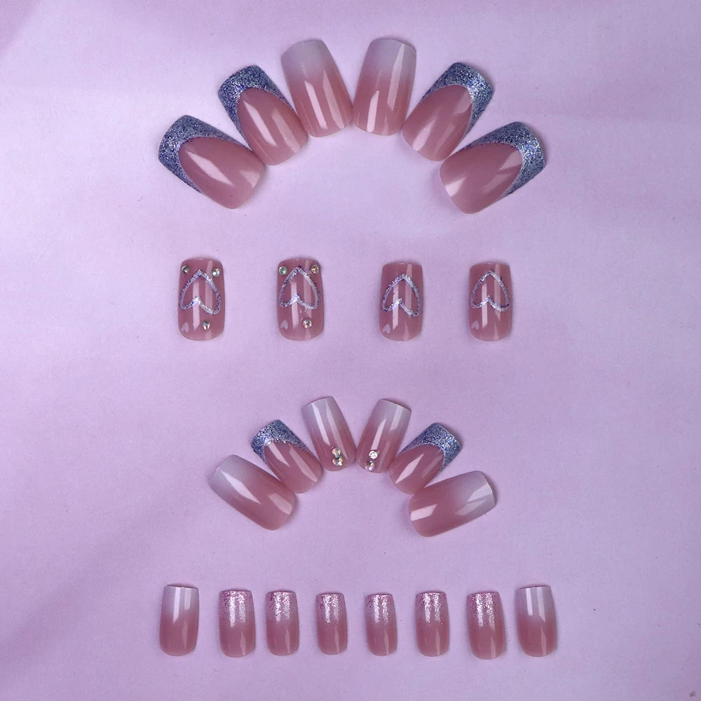 Medium Pink Glitter Press On Nails Set for Parties - Smarsty