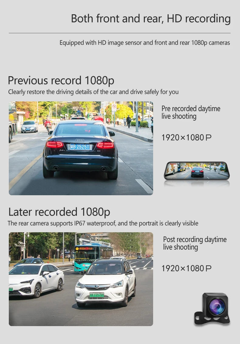 10 Inch Touch Screen Dash Cam Front And Rear Cameras - Smarsty