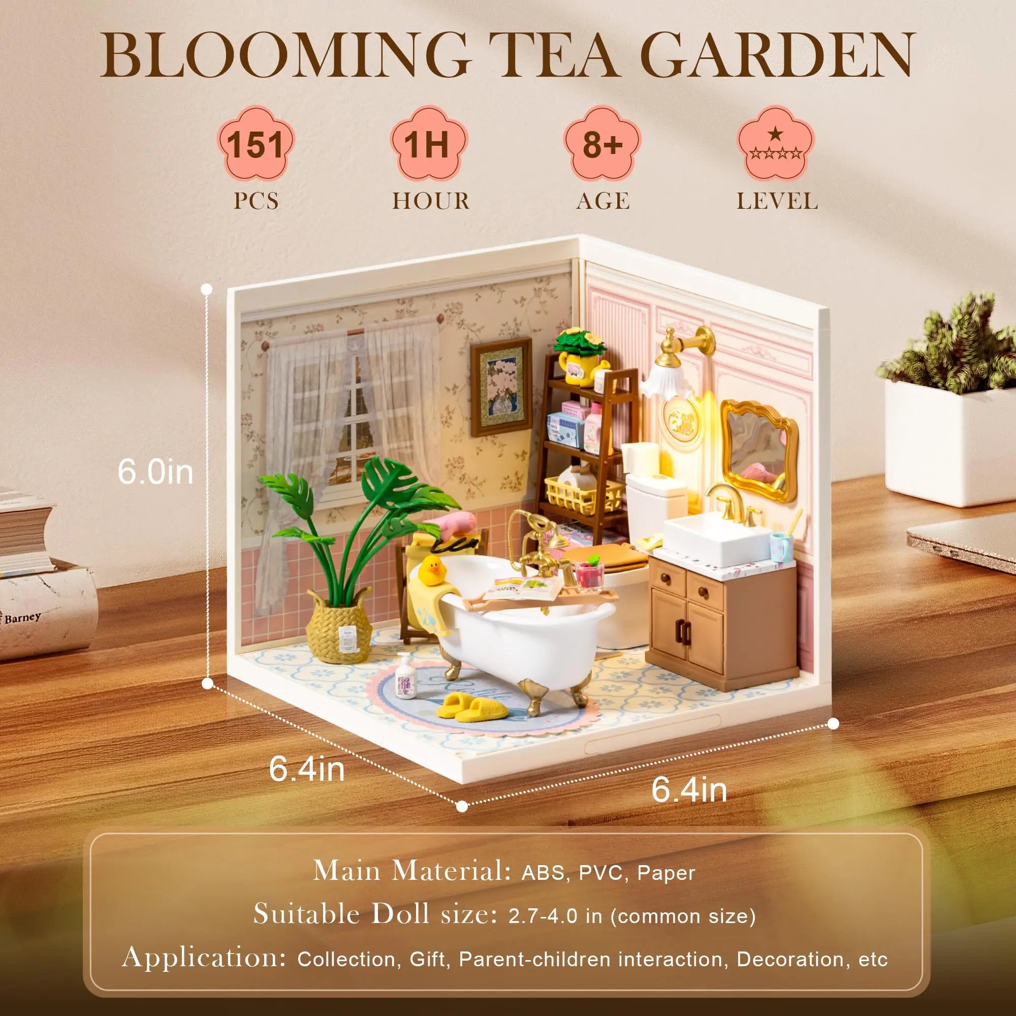 ROBOTIME DIY Miniature House Kit, Dollhouse Model Building Kit Birthday Creative Gifts for Adults, Kids (Pop Bubble Bathroom)