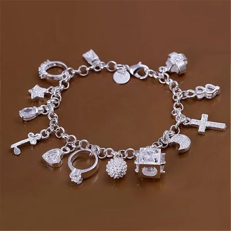 Thirteen Pendant Silver Charm Bracelet for Women - Smarsty