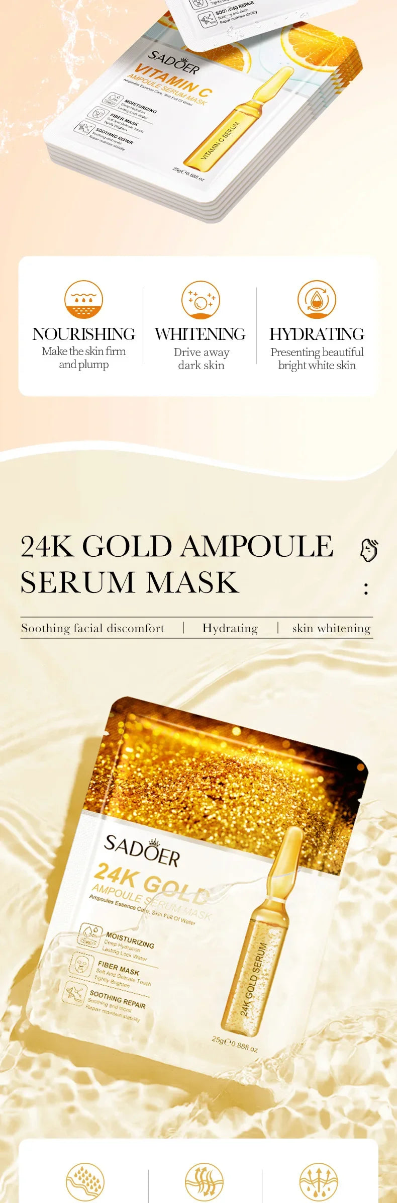 24K Gold Hyaluronic Acid Face Masks for Firming and Moisturizing - Smarsty