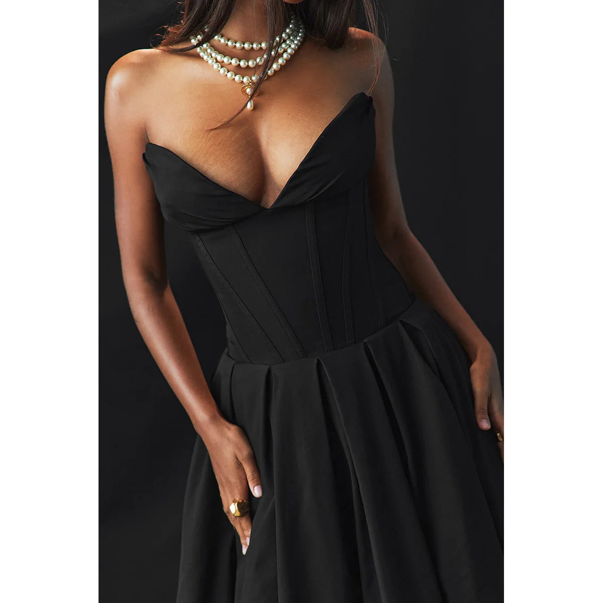 Suninheart Black Elegant Wedding Events Dress Sexy Strapless Corset Dress Midi Christmas Party Dresses for Women Clothing 2023 - Smarsty