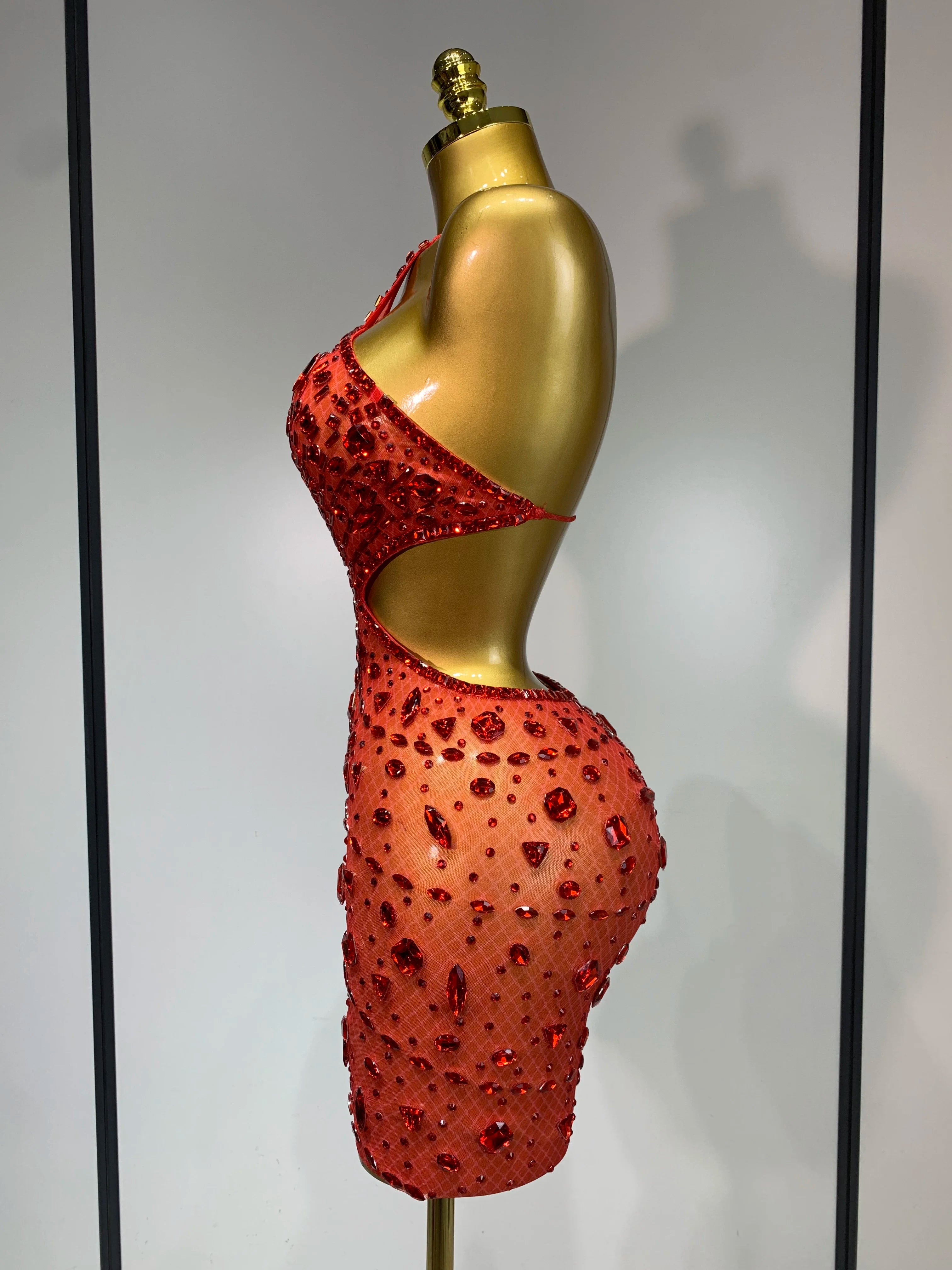 Sexy Sparkly Diamond Backless Short Dress 2025 Women Sleeveless Mesh See Through Evening Birthday Gown Singer Stage Outfit - Smarsty