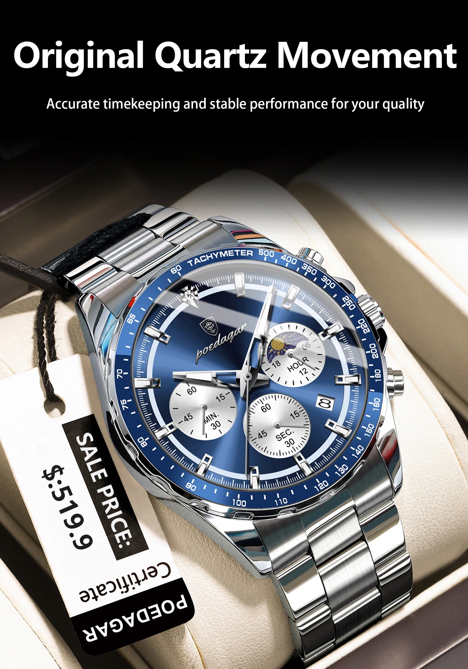 Waterproof Stainless Steel Men's Chronograph Watch - Smarsty