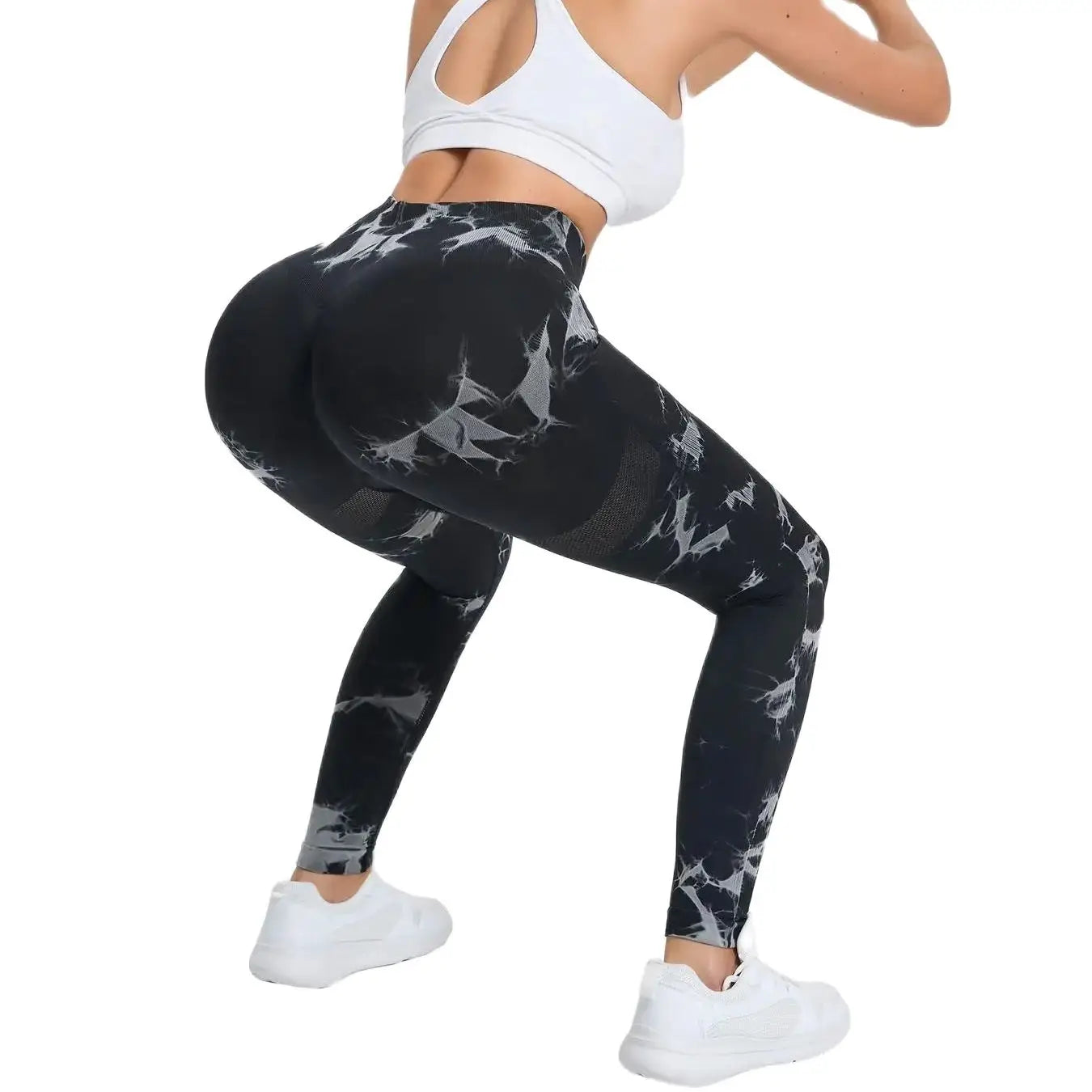 New Women's Peach Tie-dye High-Waist Yoga Pants Abdominal Lifting Gluteal Fitness Seamless Sports Tight Long Fitness Leggings - Smarsty