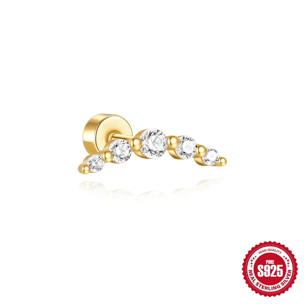 925 Silver Star Moon Zircon Stud Earrings Hypoallergenic - Smarsty