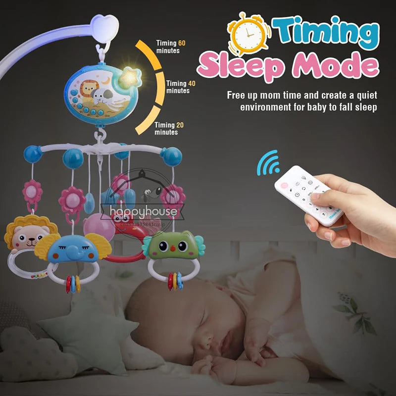 Musical Baby Crib Mobile with Lights Music Projection for Infants 0-6 Months Remote Control Crib Toys for Newborn Baby Mobile by Smarsty