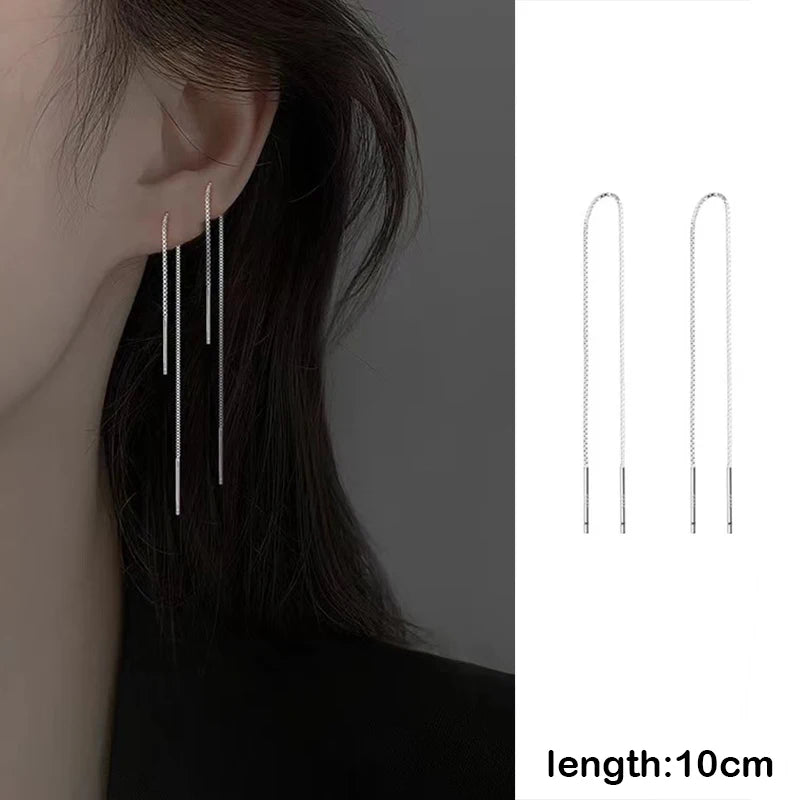 S925 Silver Tassel Drop Earrings for Women with Long Chains - Smarsty