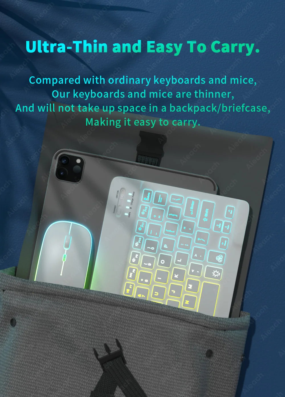 Wireless Tablet Keyboard with Rainbow Backlit for iPad