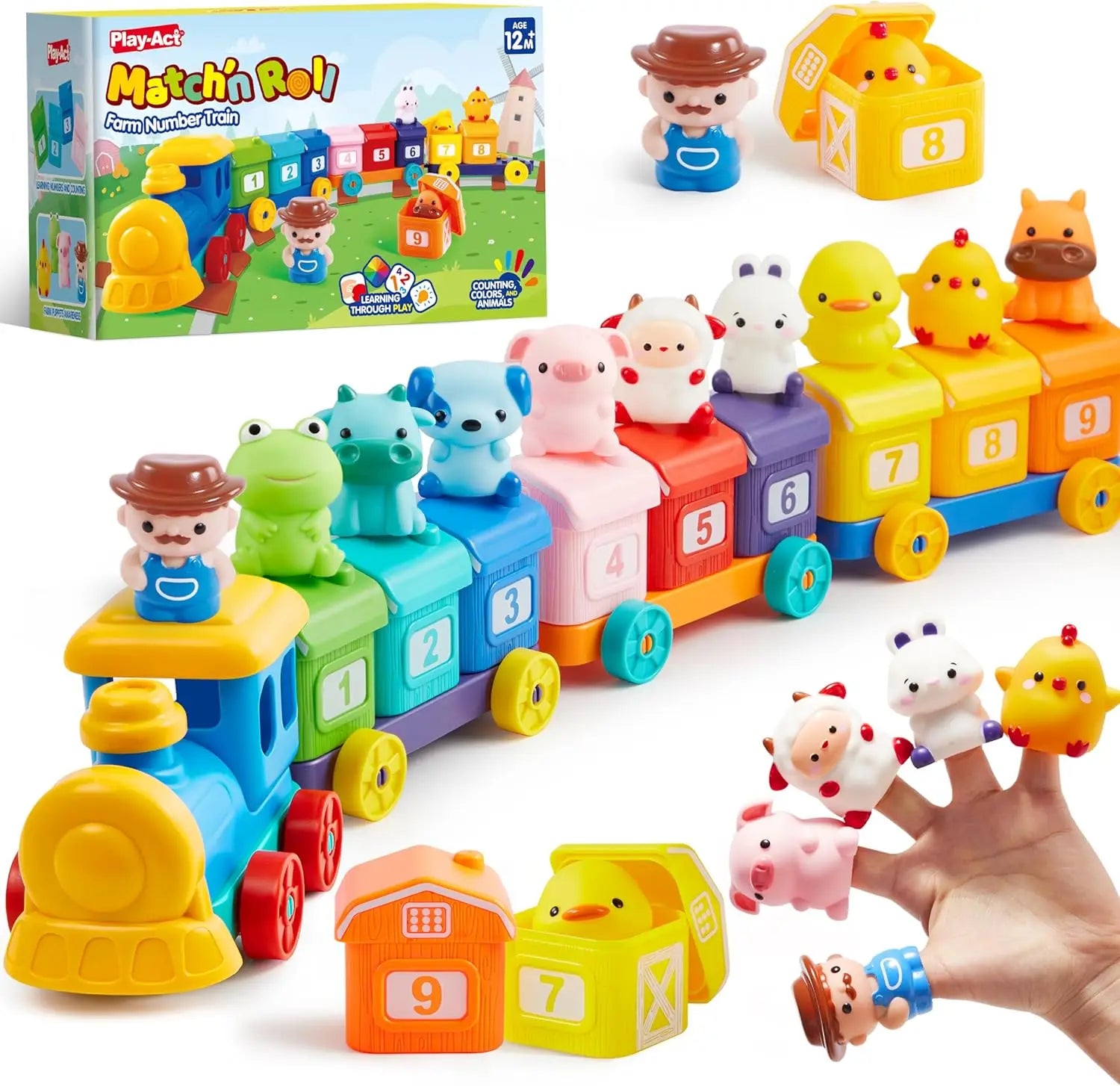 JOYFY Learning Farm Train Counting Matching & Sorting Montessori Including 9 Farm Animals for Baby Christmas Birthday Gift